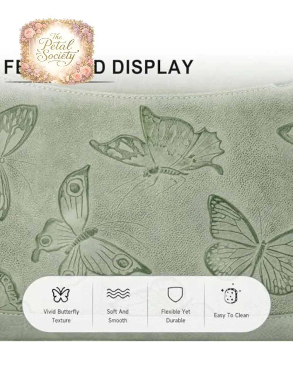 Vegan Leather Crossbody Hobo Purse with Butterfly Print, Adjustable Strap